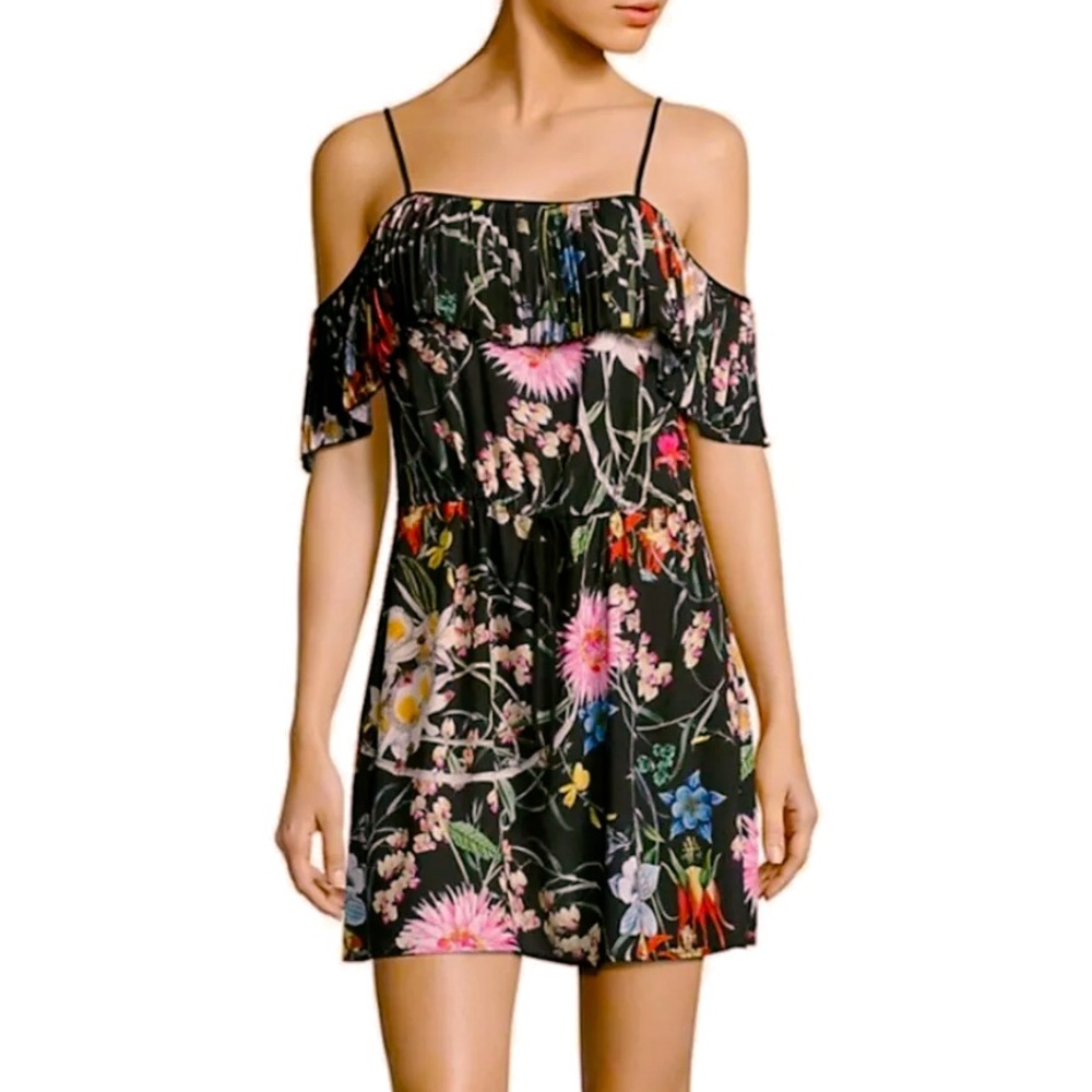 DELFI Cecilia Mini Dress Black Floral Pleated Off-Shoulder Dress Spring Summer